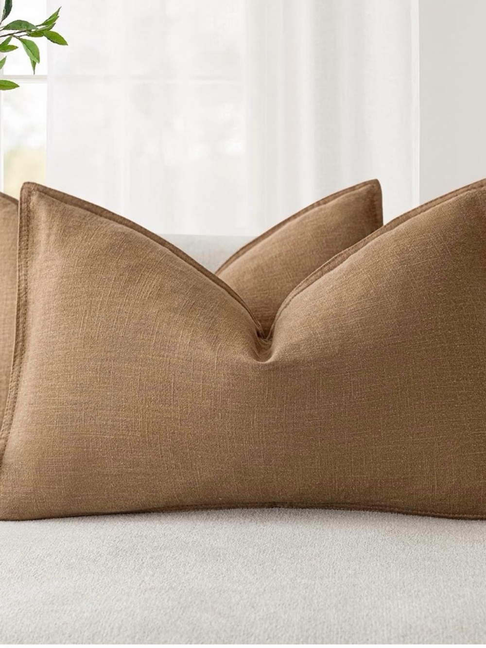 Brown Linen Khaki Brown 12x20 Pillow Cover Set of 2